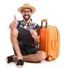 Фотография мужчины рядом с чемоданом