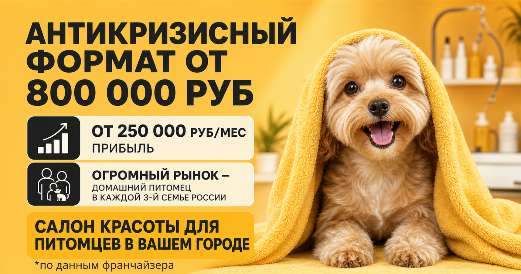 До 80% наших клиентов снова — постоянные. Развивайте груминг-салон с <a href="#form">прибылью от 180 000 ₽ в месяц и запуском всего от 42 дней</a>