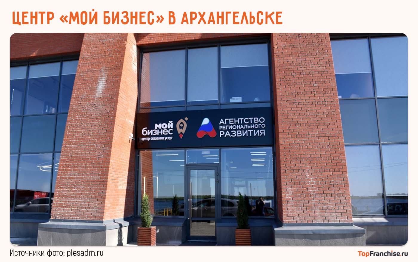 Центр «Мой бизнес» в Архангельске — здание с вывеской и посетителями