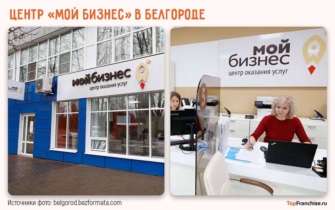 Центр «Мой бизнес» в Белгороде — здание с вывеской и посетителями