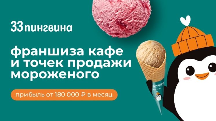 Франшиза кафе мороженого и десертов «33 пингвина»
