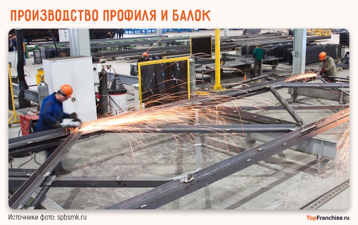 Рабочие собирают металлоконструкции на производстве