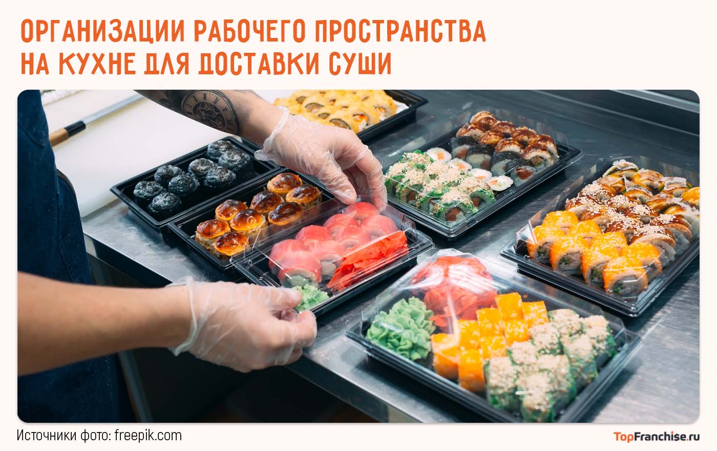 Пример организации рабочего пространства на кухне для доставки суши