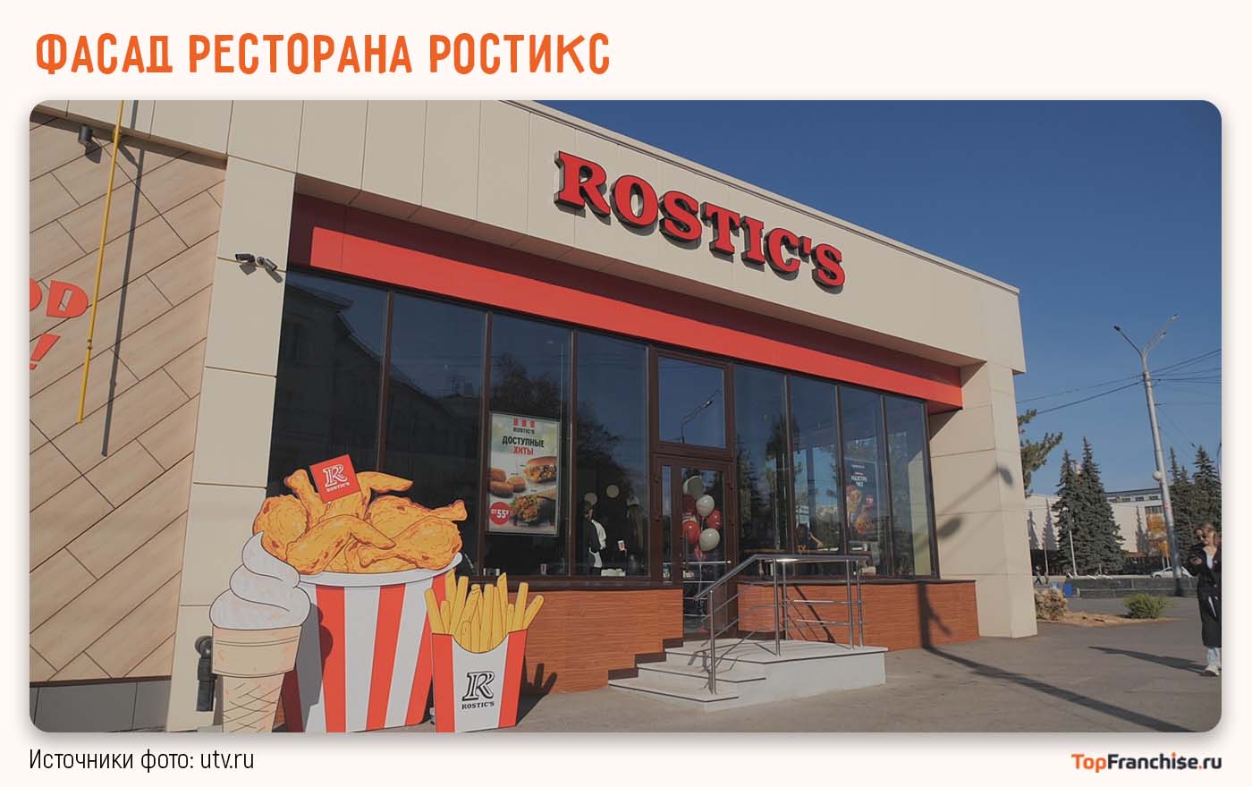 Фасад ресторана РОСТИК’С, работающего по франшизе