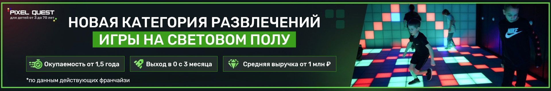 Pixel Quest — франшиза сети игровых комнат на световом полу